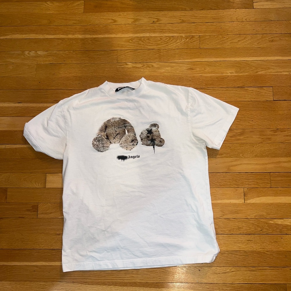 Palm Angels White Short Sleeve Tee with Graphic Print